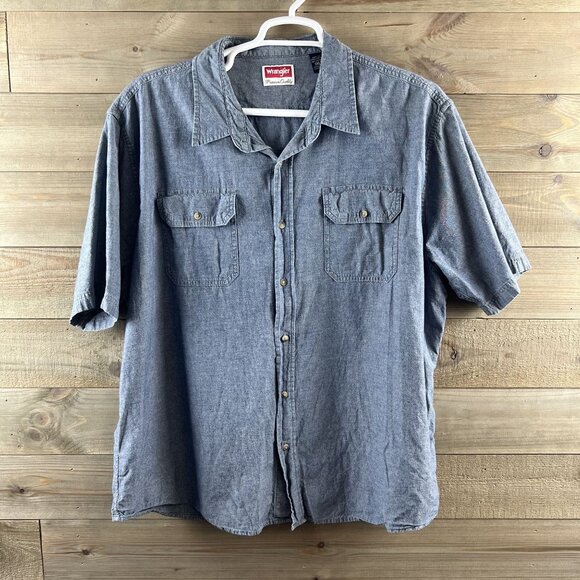 Wrangler Mens Shirt Short Sleeve Button Up Chambray Cotton Size 3XL - Picture 1 of 6